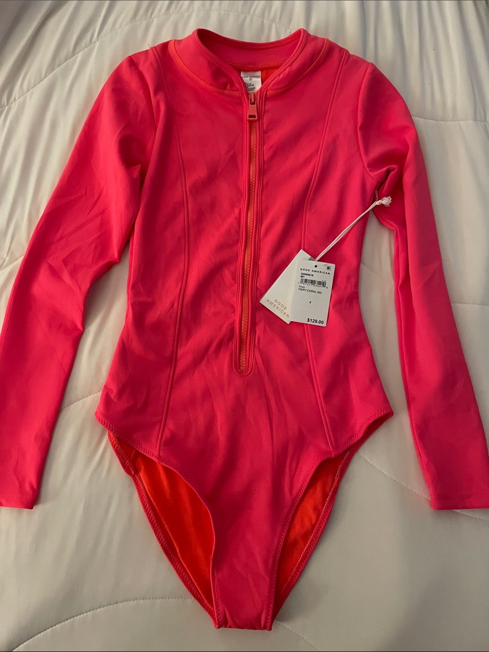 $130 msrp nwt Good American Long-Sleeve scuba Zip Front swimsuit 0 xs